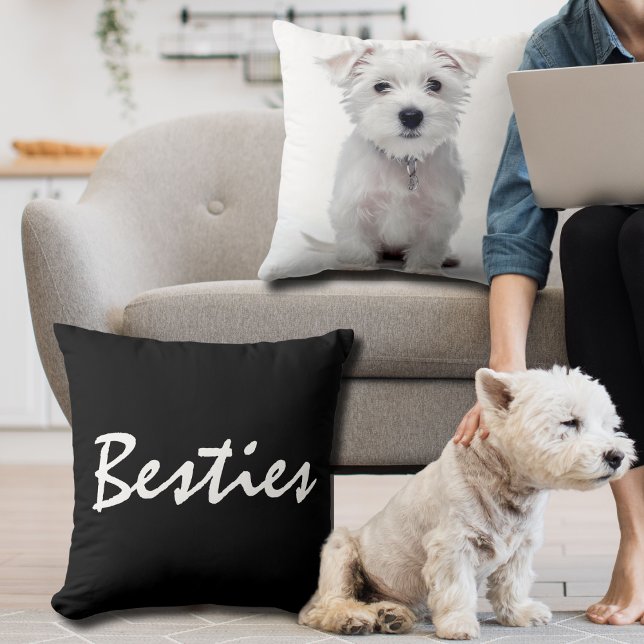 Cute Besties Brush Script Black and White Pet  Cushion (Creator Uploaded)