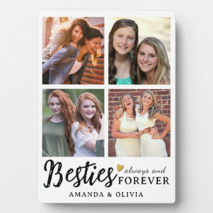 Cute Besties Forever Custom Name 4 Photo Collage Plaque