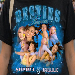Cute Besties Retro Y2k Blue 90s Bootleg BFF Photos T-Shirt