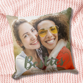 Cute Besties Sage Green Heart and Names Cushion