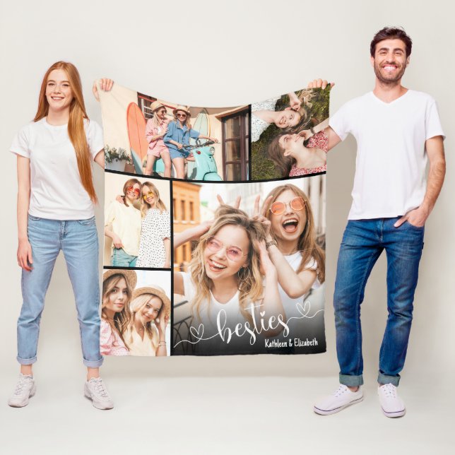 Cute Besties Script Best Friend Photo  Fleece Blanket (In Situ)