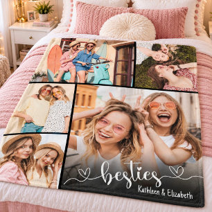 Cute Besties Script Best Friend Photo Fleece Blanket