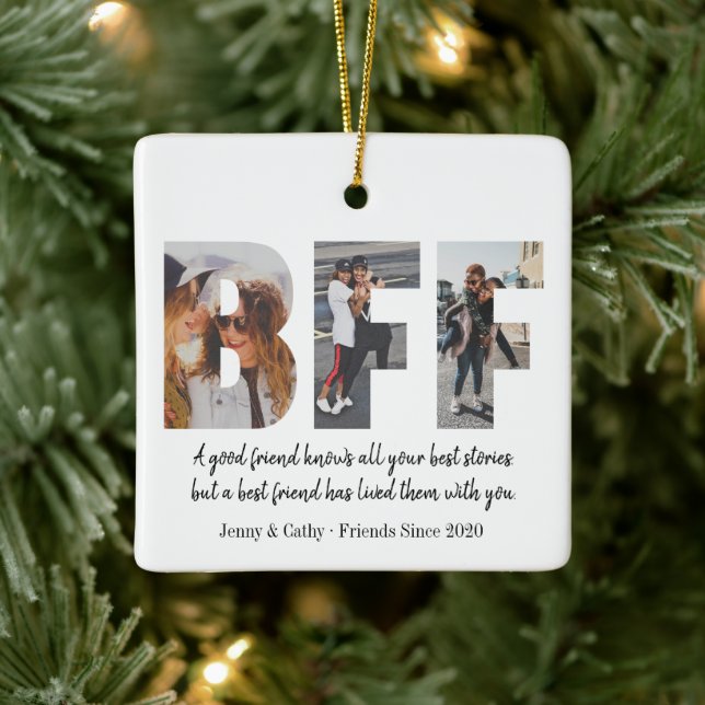Cute BFF 3 Photo Collage Best Friend Besties Quote Ceramic Ornament (Tree)