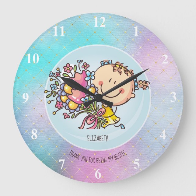 Cute BFF Besties Kawaii Gifts for Girls Friends Large Clock (Front)