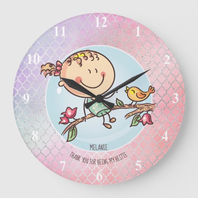 Cute BFF Besties Kawaii Gifts for Girls Friends Large Clock (Front)