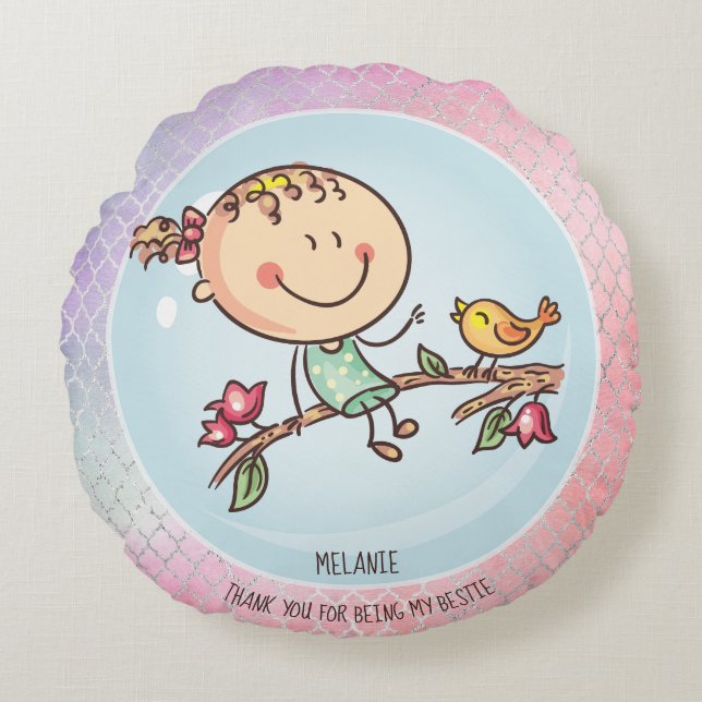 Cute BFF Besties Kawaii Gifts for Girls Friends Round Cushion (Front)