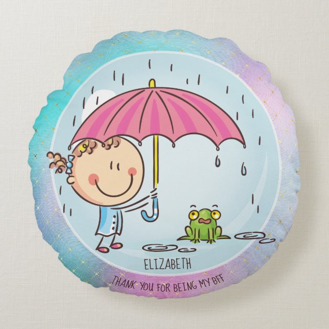 Cute BFF Besties Kawaii Gifts for Girls Friends Round Cushion (Front)