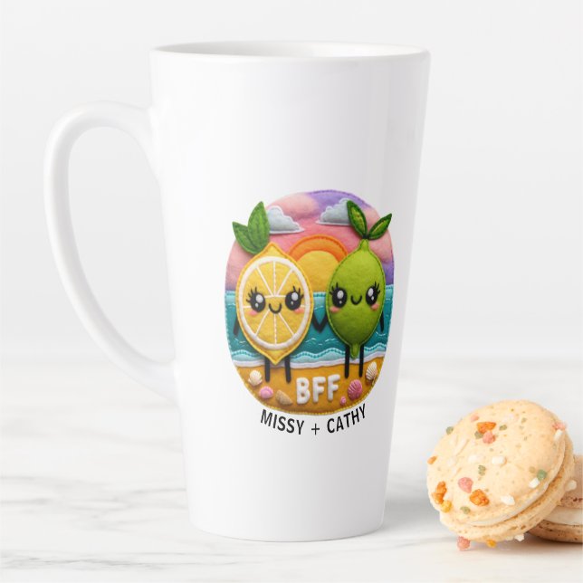 Cute BFF Quote Lemon and Lime Characters Sunset Latte Mug (In Situ)