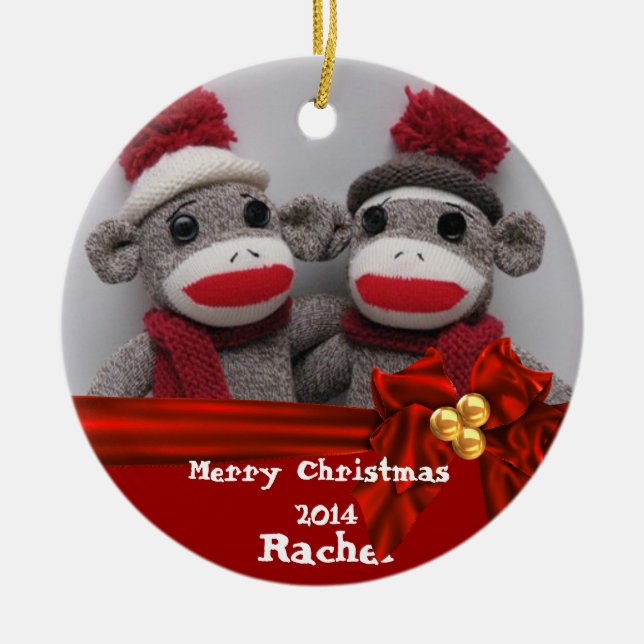 CUTE BFF Sock Monkey  ROUND Ornament 2014 (Front)