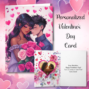 Cute Bi-Racial Anime Personalised Valentine's Day Card