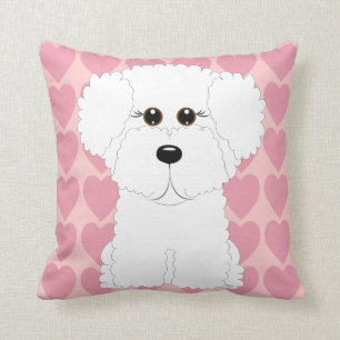 Cute Bichon Frise and Hearts Throw Pillow