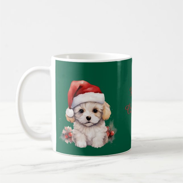 Cute Bichon Frise at Christmas Coffee Mug (Left)