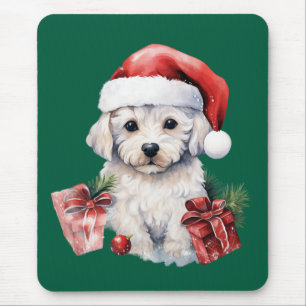 Cute Bichon Frise at Christmas Mouse Mat