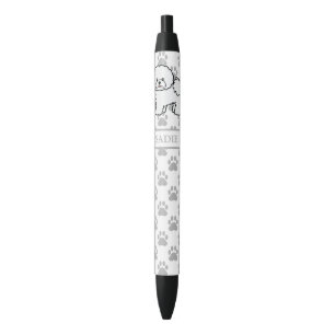 Cute Bichon Frise Cartoon Dog And Name & Grey Paws Black Ink Pen