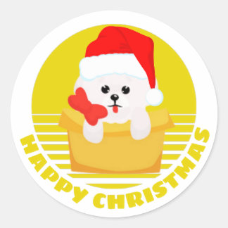 Cute Bichon Frise Christmas-Funny Classic Round Sticker