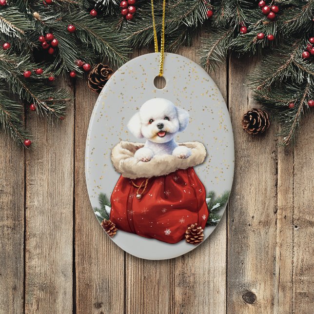 Cute Bichon Frise Dog Christmas Gift Bag Ceramic Tree Decoration (Creator Uploaded)