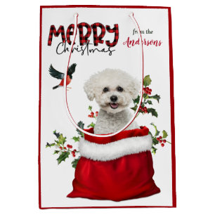 Cute Bichon Frise Dog Christmas Medium Gift Bag