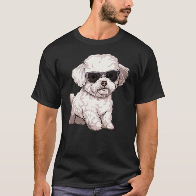 Cute Bichon Frise Dog Sunglasses T-Shirt (Front)