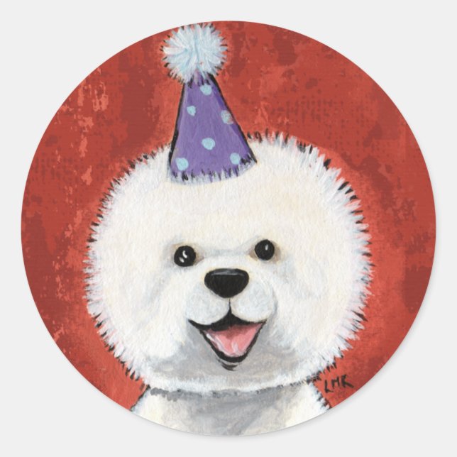 Cute Bichon Frise Party Dog Stickers (Front)