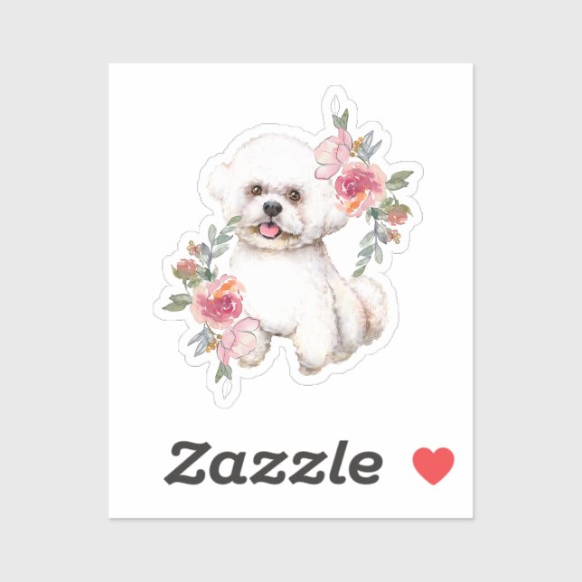 Cute Bichon Frise with Flowers Watercolor Art (Sheet)