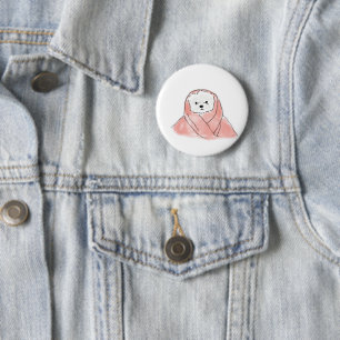 Cute Bichon Frise Wrapped in Pink Blanket 6 Cm Round Badge