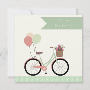 Cute Bicycle and Balloons Happy Birthday Card