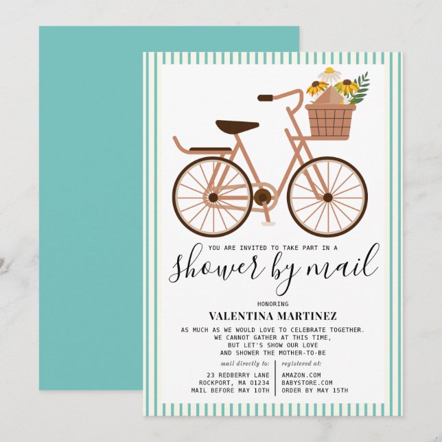 Cute Bicycle Baby Shower by Mail Invitation (Front/Back)