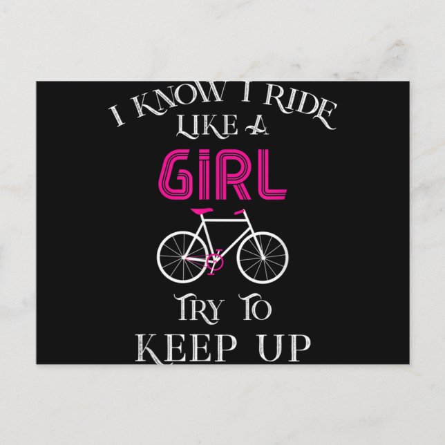 Cute Bicycle Bike Woman Girl Female Cyclist Holiday Postcard (Front)