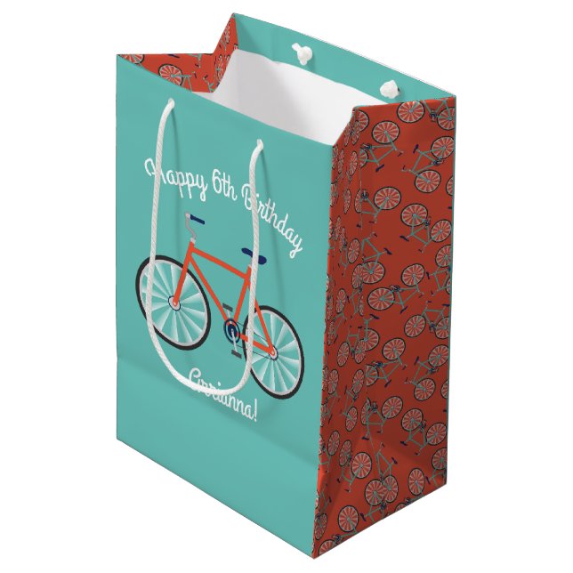 Cute Bicycle Kids Bike Birthday Party Cycling Medium Gift Bag (Front Angled)