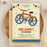 Cute Bicycle Kids Birthday Party Invitation<br><div class="desc">Invite your guests with this cool birthday party invitation featuring a colourful bicycle with simple typography against a parchment background. Simply add your event details on this easy-to-use template to make it a one-of-a-kind invitation. Flip the card over to reveal a grey and beige stripes pattern on the back of...</div>