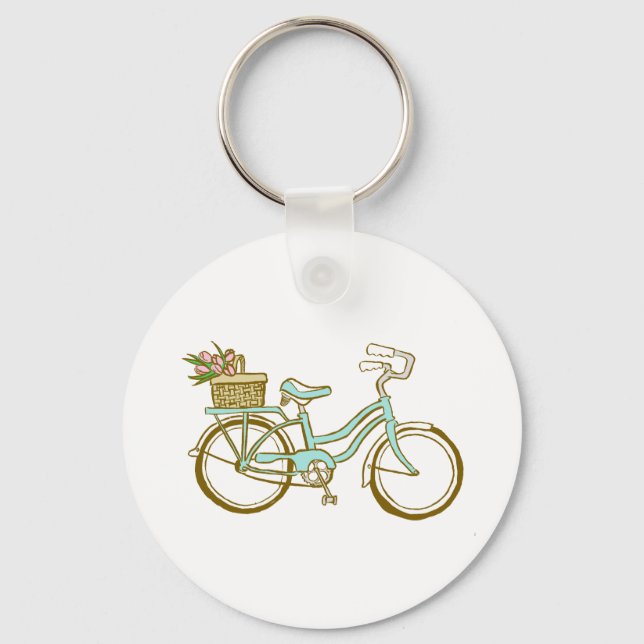 Cute Bicycle with Tulips Key Ring (Front)