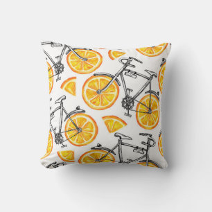 Cute bicycles with orange wheels. Watercolor hand  Cushion