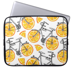 Cute bicycles with orange wheels. Watercolor hand Laptop Sleeve