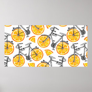 Cute bicycles with orange wheels. Watercolor hand  Poster