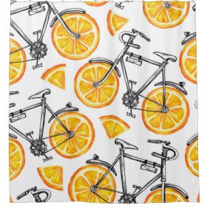 Cute bicycles with orange wheels. Watercolor hand Shower Curtain