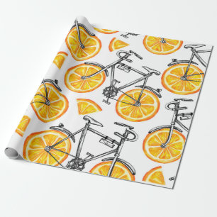 Cute bicycles with orange wheels. Watercolor hand  Wrapping Paper