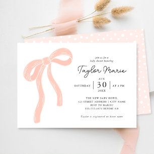 Cute Big Bow Girl Baby Shower Invitation Pink