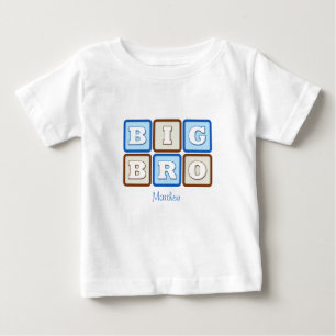 Cute Big Bro Word Block with Name Baby T-Shirt