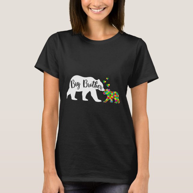 Cute Big Brother Bear Autism Awareness Support Aut T-Shirt (Front)