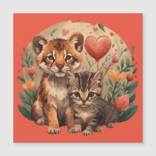 Cute big cat and kitten floral valentines day