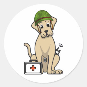 Cute Big Dog Wearing army helmet Classic Round Sticker