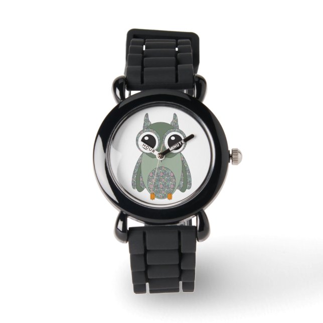 Cute Big Eye Calico Pattern  Owl Watch (Front)