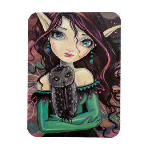 Cute Big-Eye Gothic Fairy and Owl Magnet