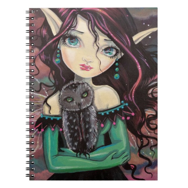 Cute Big-Eye Gothic Fairy and Owl Notebook (Front)