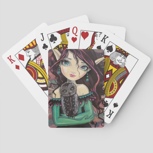 Cute Big-Eye Gothic Fairy and Owl Playing Cards (Back)