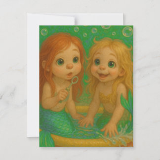 Cute big eye mermaid sisters wading pool fantasy card