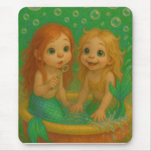 Cute big eye mermaid sisters wading pool fantasy mouse mat