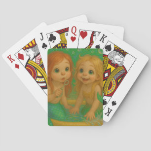 Cute big eye mermaid sisters wading pool fantasy  playing cards