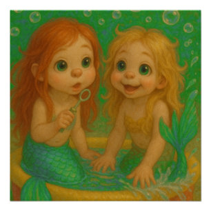 Cute big eye mermaid sisters wading pool fantasy  poster
