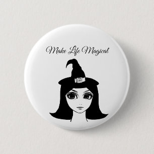 cute big eye witch girl fantasy fairytale art 6 cm round badge